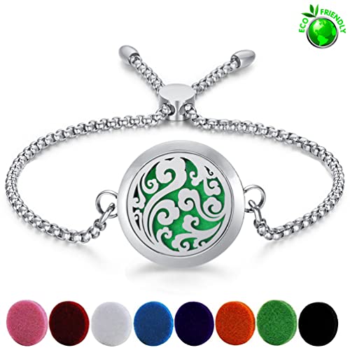 Popeoiuh Aromatherapy Essential Oil Diffuser Bracelet Jewelry Birthday Gifts For Women Stainless Steel Adjustable Diffuser Lucky Clouds Locket Bracelets For Teen Girl With 8 Pads #TOP1