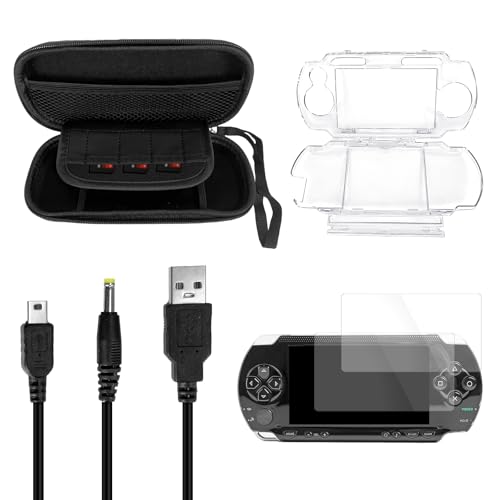 JDGPOKOO 5 in 1 Accessories Kit for PSP 1000, Carrying Case for PSP 1000, Protective Case Shell, 2 Set Screen Protectors and Charging&Date Cable, Compatible with PlayStation Portable 1000 ONLY