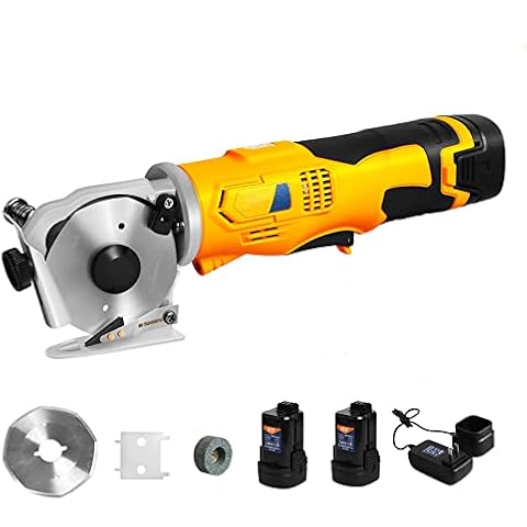MXBAOHENG Electric Scissors Cordless Cardboard Cutter Power Box Cutter Round Knife Cutting Machine Portable Rotary Cutter for Fabric Leather Carpet (2 Batteries) Cover