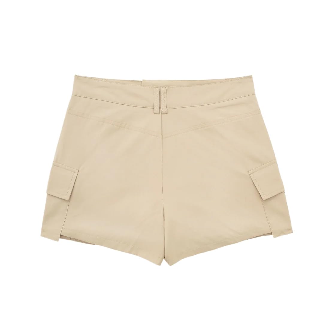Pantalones cortos de cintura alta para mujer, caqui, M