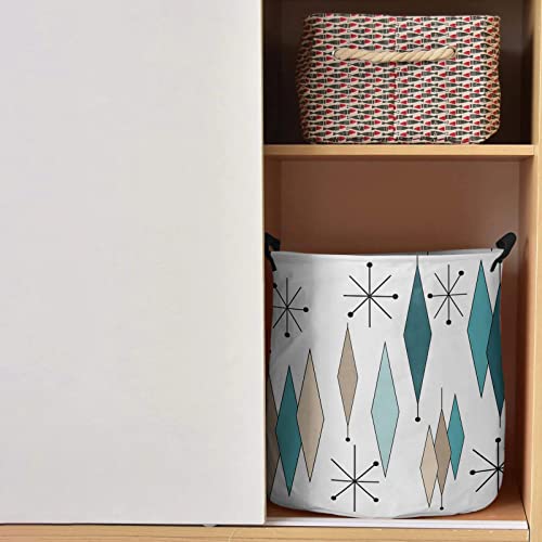 Laundry Basket Teal Vintage Geometric Rhombus Patterns,Waterproof Collapsible Clothes Hamper Mid-Century Modern Style,Large Storage Bag For Bedroom Bathroom 42L #TOP1
