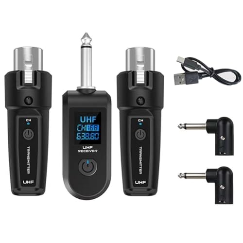 Bloepum 6.35mm UHF XLR Adapter System Wireless Microphone Transmitter Receiver for Dynamic Microphone Guitar Audio Mixer PA