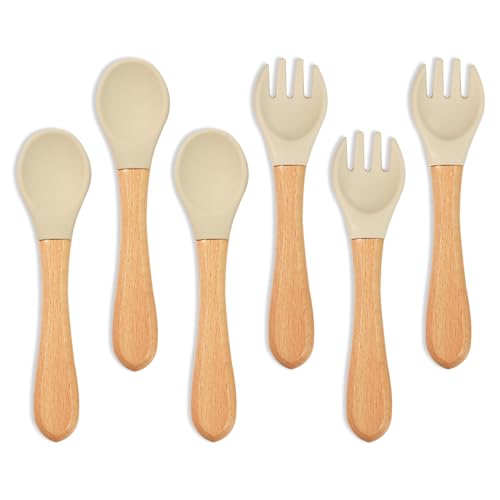 Image of LITTLE RAWR Silicone Baby Spoons and Forks, Toddler Utensils for First Stage Toddler,Soft-Tip Easy on Gums I Baby Training Spoon | Baby Spoons Self Feeding 6 Months, Dishwasher,6 Pack