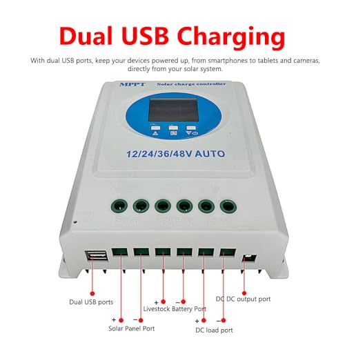 Irfora 150A MPPT Solar Controller 12V 24V 36V 48V LCD Display Battery Intelligent Regulator with Dual USB Output for Acid/Lithium Battery - Thumbnail 4