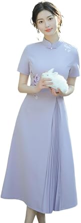 HEARTTOUCH Women Summer Qipao Ao Dai Cheongsam Elegant A-Linien Dress Short Sleeve Chinese Style Dress Hanfu Tang Suit