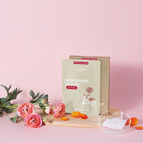 [Usda Certified] Thearomashop Rose Essence Facial Mask Sheet/ Chemical-Free, Pure Rose Oil/ Moiturizing, Hydrating, Soothing/ For Dry, Sensitive And Irritated Skin/ Made In Korea, Vegan Skincare, Cruelty-Free, Clean Beauty 20Ml (Pack Of 10) #TOP4