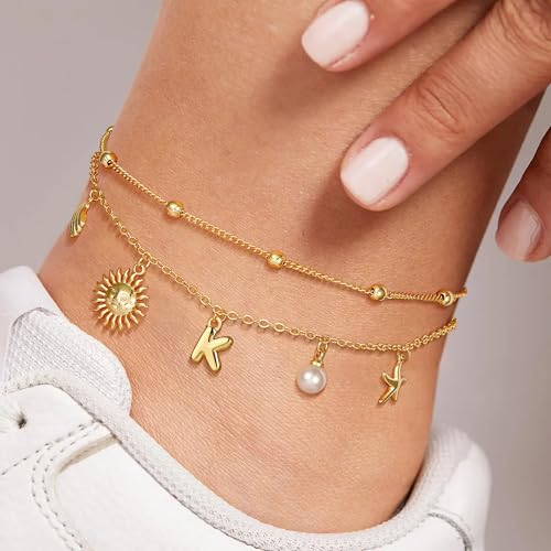 JIAOGE Initial Anklets for Women - Gold Ankle Bracelets for Women Waterproof Initial P Gold Anklet Summer Beach Jewelry Summer Beach Gifts for Women Beach Fashion by JIAOGE - Image 5