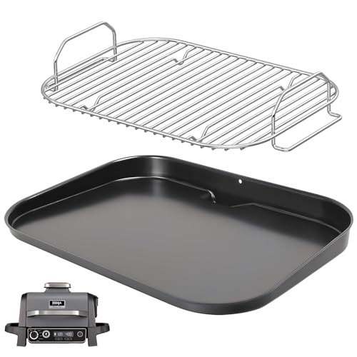 WELL GRILL Non-Stick Flat Plate and Grill Rack for Ninja Woodfire OG700 Series Grills Griddle Plate Stainless Steel Roasting Rack Accessories for Ninja Outdoor 7 in 1 Grills OG701UK OG751UKAMZ