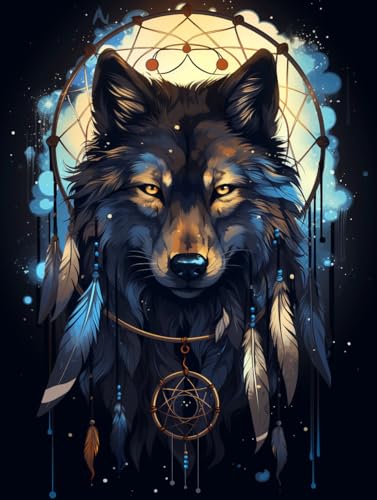 Broderie diamant loup pour créer une décoration de bureau relaxante en diamond painting