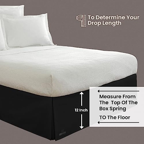 Sgi Bedding Magic Bed Skirt Olympic Queen Bedskirt 12" Inch Drop Easy Wrap Skirt No Mattress Lifter Hotel Like Microfiber Pleated Split Corners Luxurious Stylish Elegant Organized -Black #TOP4