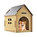 Mppchhn Casa de madera para perros, caseta desmontable con ventana, resistente a la intemperie, para gatos con ventana, para razas pequeñas y grandes, balcón, jardín, terraza, patio