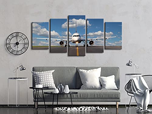 Pyradecor Modern 5 Panel Stretched And Framed Landscape Skyline Artwork Giclee Canvas Prints Airplane Pictures Paintings On Canvas Wall Art Ready To Hang For Living Room Bedroom Home Decorations #TOP3