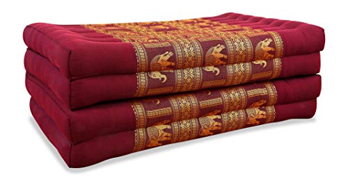 Preisvergleich Produktbild livasia Kapok Klappmatratzen, Naturmatratze, Klappmatratze mit edler Seidenstickerei, Gästematratze, Gästebett, klappbare Matratze, Faltmatratze, Entspannungsmatte (Bordeaux / Elefanten)