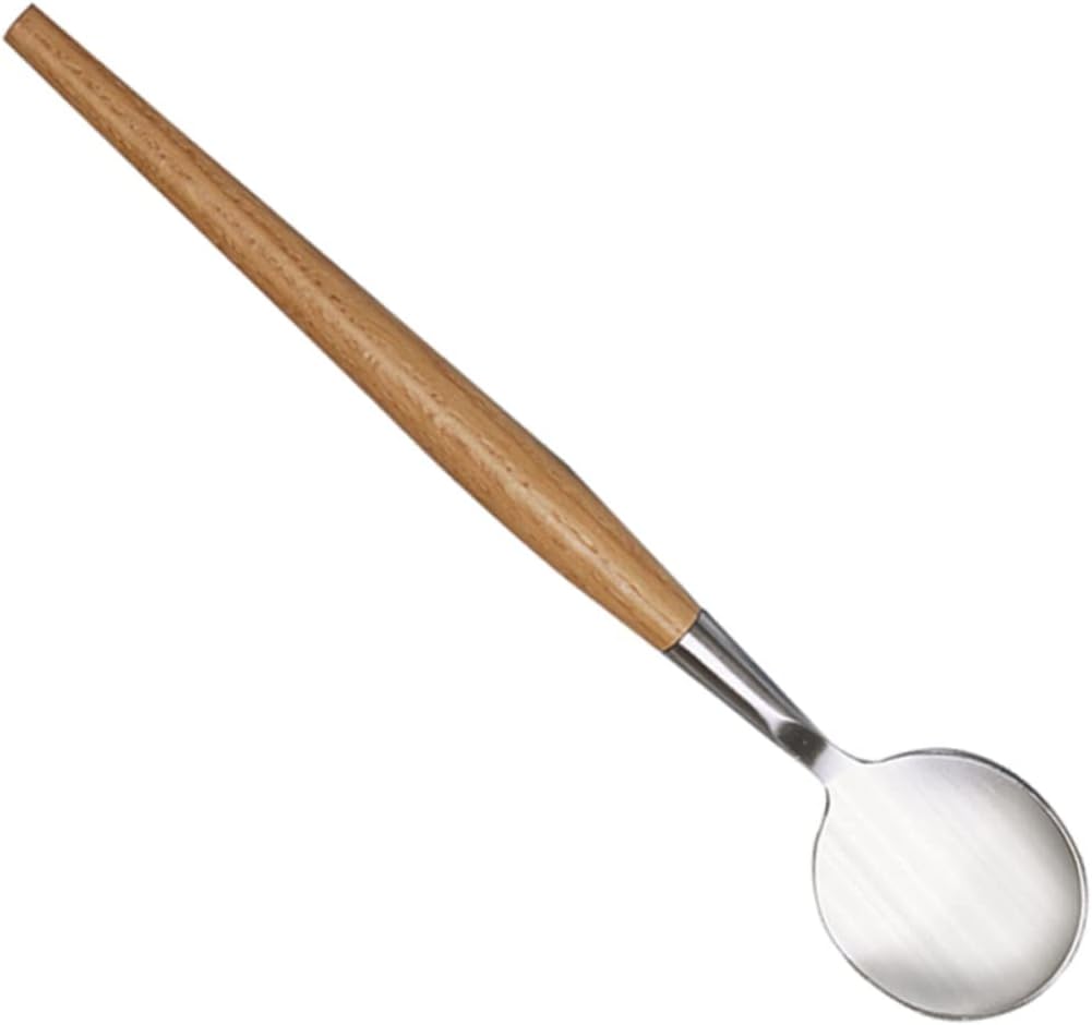Stainless Steel Salad Spoon Multifunctional Xmas Wooden Handle Scoop