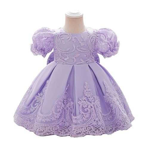 Elegant Lace Baby Girl Dress for Special Occasions Short Puff Sleeves Floral Embroidery Toddler Party Outfit