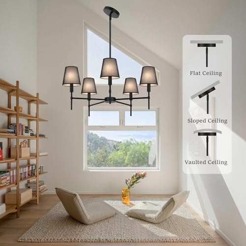 5 Pack Black Chandelier Shades, 4" Top x 6" Bottom x 6" High Barrel Lamp Shade, 4.0x6.0x6.0 Inch Linen Fabric, Perfect Fit for 5-Light Pendant Light Wall Sconce, Clip On Bulb E12 Socket(Large Size) by Doraloko - Used condition - Image 9