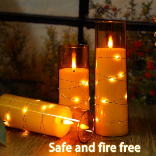 Image of Nimiko Flickering Flameless LED Candles,Battery Operated Candles 9 Pcs with Embedded Star String,Acrylic LED Pillar Candles with Remote,Suitable for Home Decoration to Create an Atmosphere(Gold)
