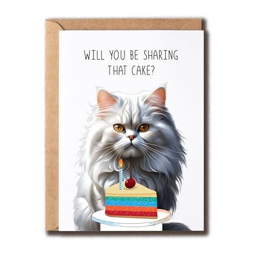 SNCGifts Persian Cat Birthday Greeting Card - Multicolored Modern Animal Print 5x7 inches