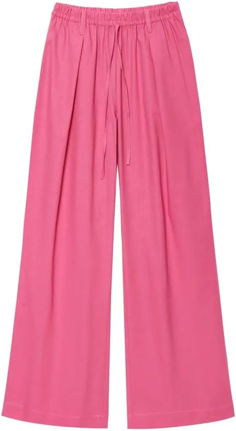 Women's Solid Color Elastic Waist Tie Casual Wide Leg Pants