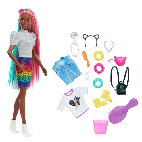 Barbie Boneca Penteado Arco-íris Animal Print