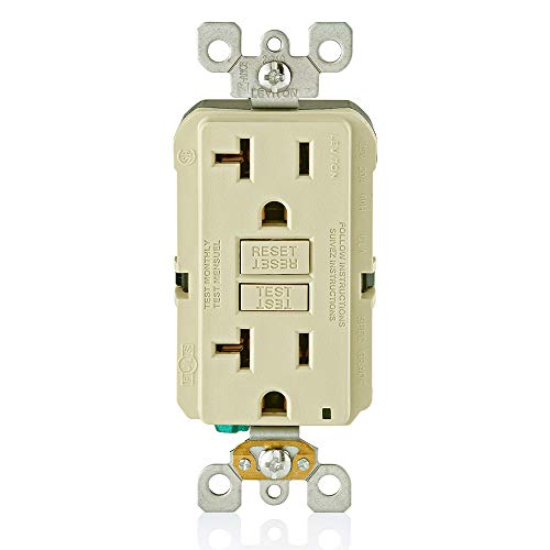 Image of Leviton GFCI Outlet, 20 Amp, Self Test, Non Tamper-Resistant with LED Indicator Light, Protection from Electric Shock and Electrocution, GFNT2-I, Ivory