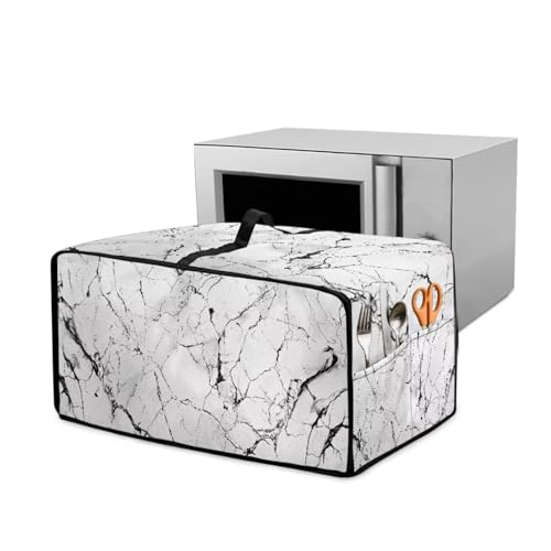 Garucesta Toaster Oven Dust Cover with Pockets, Stain-resistant Kitchen Electrical Appliance Cover Countertop Ovens Decorations, M, 16.5 x 20.5 x 10 Inches, White Marble Black Crack