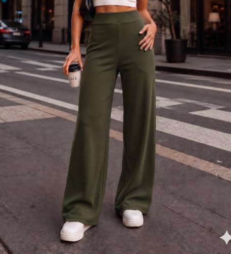Image of Prenuem Women's High Waist Flared Korean Trousers, Trendy Casual Wear for Daily & Travel Use (Available in Plus Size)