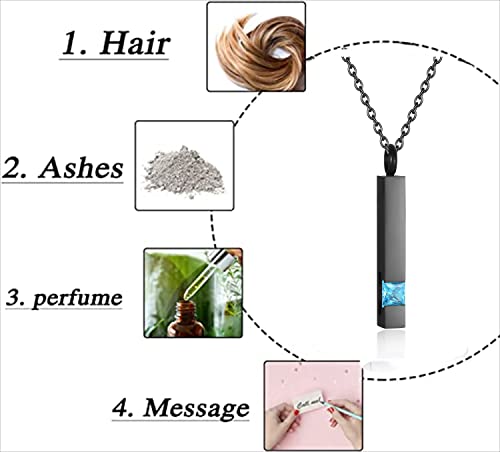 Crystal Urn Necklaces For Ashes For Men Stainless Steel Bar Pendant Necklace Memorial Cremation Jewelry For Ashes Keepsake Jewelry With Cubic Zirconia, Black-Blue #TOP2