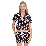 Playboy Women's Amazon Exclusive Pajama Lounge Silky Satin, Jersey & Cotton Fabrications, Super Soft Set-Black w/Pink Bunny Toss