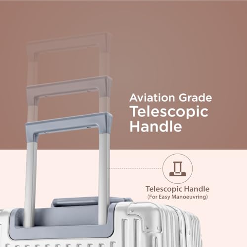 Image of Maleta Crown Series Cabin Trolley Bag |Aluminium Frame, 20 inch, 8 Spinner Wheels, Dual TSA Lock |Free Bag Cover | Trolley Bags for Travel | Suitcase for Travel (White, Cabin-Small)