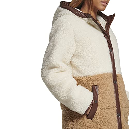 Cozy Up in Style: Levi's Small Cream/Brown Colorblock Sherpa Quilted Parka Jacket - Image 5