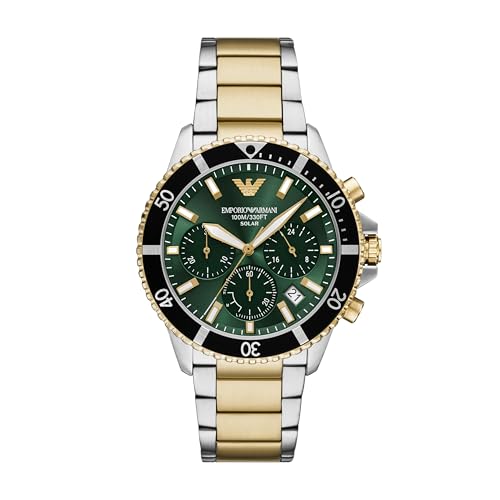 Montre solaire chronographe Emporio bicolore AR11695 pour homme en acier