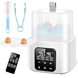Baby Bottle Warmer for 4 Bottles, Baby Bottle Sterilizer with Digital LED, Temperature and Remote Control, Fast Warming & Defrost, High Temperature Steam Clean, 48H Keep Warm, Breastmilk or Formula