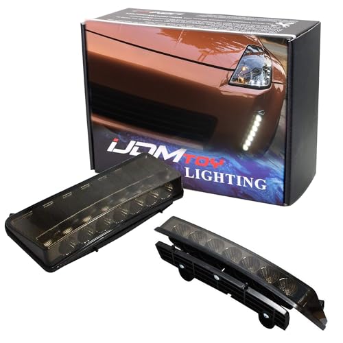 iJDMTOY Smoked Lens LED Daytime Running Lights Compatible with 2003-2005 Pre-LCI Nissan 350z, Direct Fit DRL Assy Powered by 7 Pieces High Power Xenon White LED Each Side