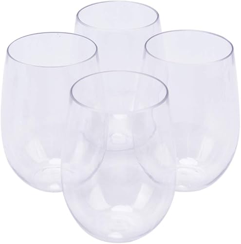 Miniatura 3 de 4 copas de vino sin tallo para vino tinto o blanco, vasos de vino de plástico inastillables de 16 onzas, cristalería resistente para hogares, bares,