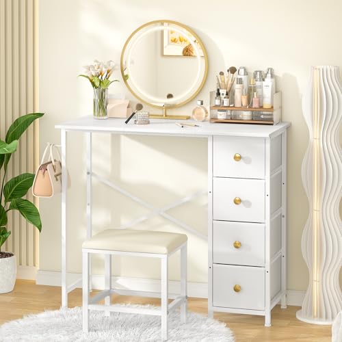 Vanity Desk No Mirror, White Makeup Vanity Desk with 4