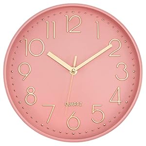Lumuasky Pink Wall Clock Modern Battery Operated Analog Small Cute Silent Non-Ticking Decorative Clock for School Office Classroom Bedroom Kitchen Living Room Nursery Decor (10 inch)