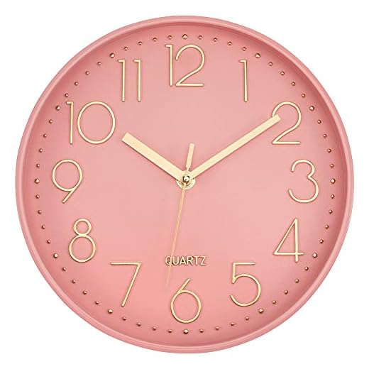 Lumuasky Pink Wall Clock Modern Battery Operated Analog Small Cute Silent Non-Ticking Decorative Clock for School Office Classroom Bedroom Kitchen Living Room Nursery Decor (10 inch)