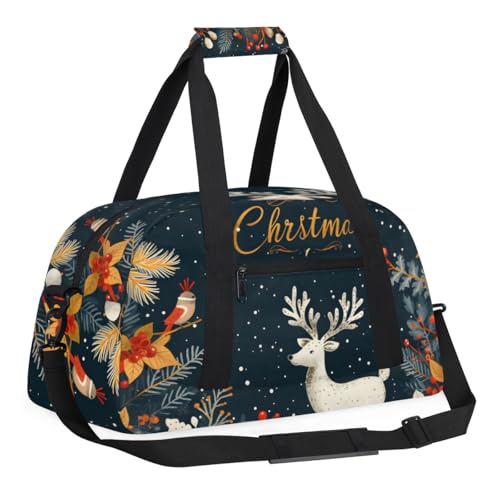Christmas Elk Gym Travel Duffle Bag for Boys - Gymnastics Sports Dance Bag with Front Zipper Pocket for School Practice or Overnight Travel Weekender Sleepover Tote Bag Elk Print