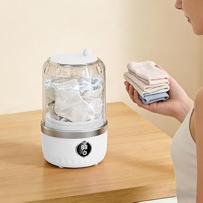 Portable Washing Machine, 1L Small Portable Washer for Underwear & Scoks, Small Clothes & Makeup Brush Cleaner for Travel Camping Hotel Apartment Dorm Home Use (White)