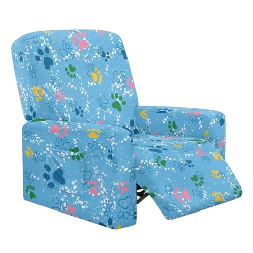 HUISEFOR Paw Reclining Chair Covers 4 Pieces Replacement Recliner Sofa Slipcovers with Pocket Comfortable Lazyboy Covers Couch Chair Cover Gift for Holiday