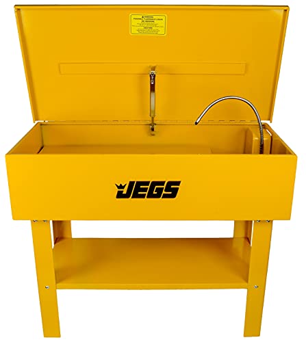 Jegs 40-Gallon Parts Washer | 24 Gallon Solvent Capacity | 5 Gallon Per Minute Max Pump Output | Heavy Duty Steel | Powder Coated Yellow With Jegs Logo #TOP1
