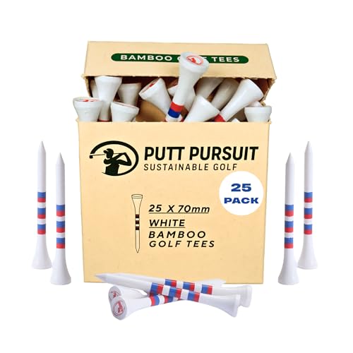 Putt Pursuit Camisetas de golf de 7 cm/70 mm (paquete de 25) – Material de bambú natural de alta calidad – Resistente y biodegradable – Camisetas profesionales – Parte superior curvada para reducir la