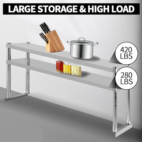 OUKIDR Stainless Steel Double Overshelf 12\" X 60\", Commercial Double Overshelf 2 Tier for Prep and Work Table in Kitchen, Restaurant and Home - Thumbnail 7