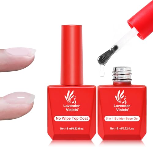 Lavender Violets 2Pcs 15ml No Wipe Gel Top Coat & 5 in 1 Builder ...
