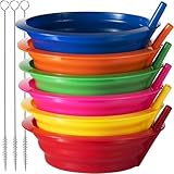 JoyServe Cuencos de cereales con pajitas para niños (juego de 6 cuencos de 20 onzas) cuencos reutilizables de plástico sin BPA con pajitas integradas para niños, incluye 3 cepillos de limpieza