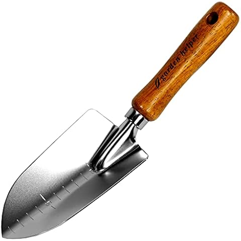 Japanese Garden Trowel Heavy Duty Japanese Steel with Wood Handle, Garden Transplanter Tool for Digging, Scooping, Transplanting, Made in Japan, Large Silver Cover