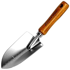 Japanese Garden Trowel Heavy Duty Japanese Steel with Wood Handle, Garden Transplanter Tool for Digging, Scooping, Transplanting, Made in Japan, Large Silver