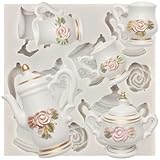 YANQINMS Tea Party Cake Mold Tea Party Teapot Silicone Fondant Mold Rose Flower Chocolate Molds Teacup Candy Mold For Sugar Cake Decorating Cupcake Topper Gum Paste Polymer Clay