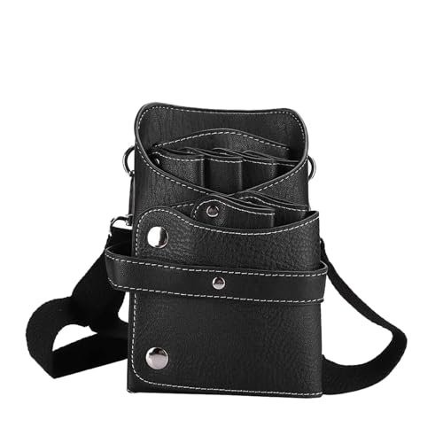Fyearfly Friseur Tasche mit Gürtel,Barber Werkzeugtasche Friseurtaschen Leder Gürteltasche,Hält Friseurscheren,Clips,Haarbürsten,für Barber Salon(Schwarz)
